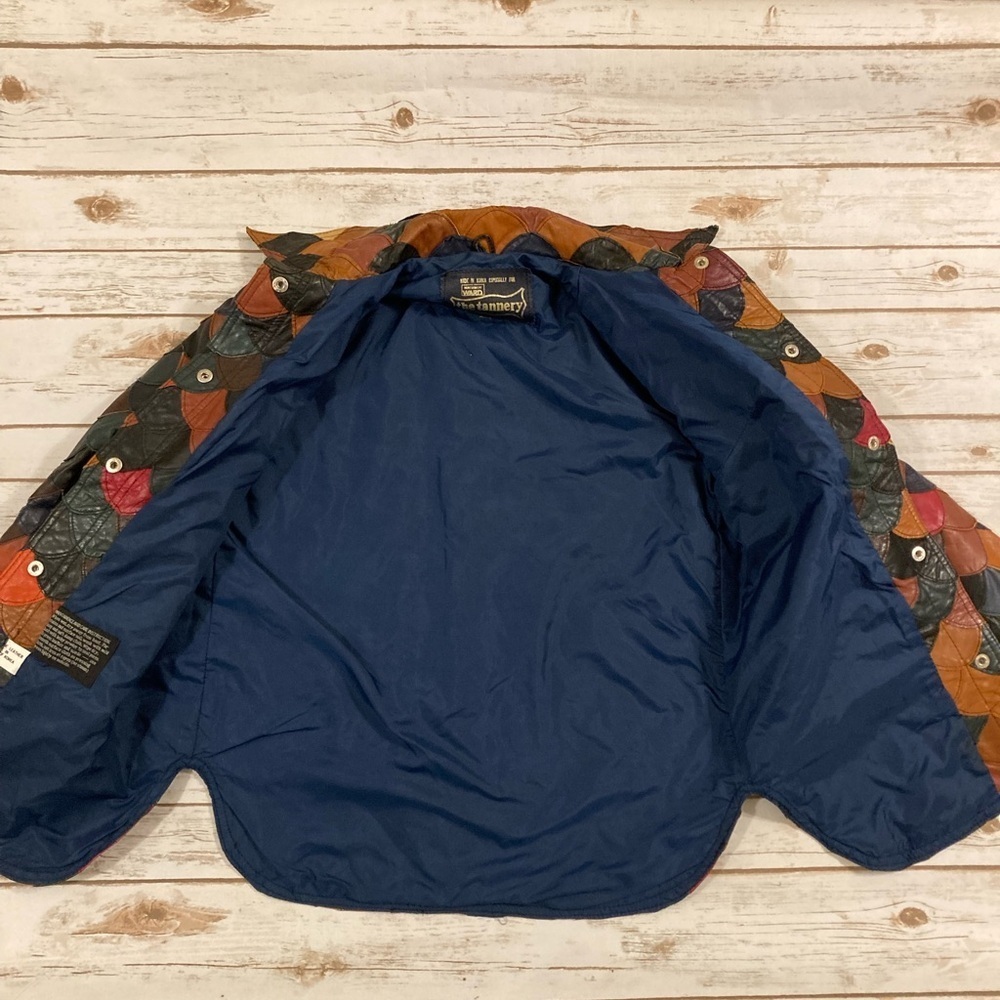 Vintage 1970’s Patchwork Fish Scale Leather Shirt Jacket Medium - Picture 11 of 15